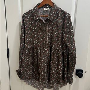 Umgee Floral Knit Top - Gray and Pink